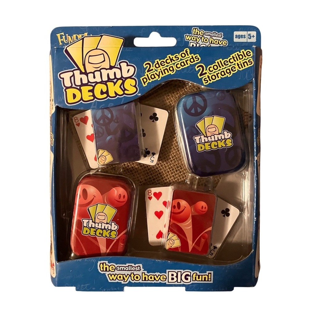 VTG‎ Fundex Thumb Decks 2 Mini Playing Cards 2 Collectible Tins NOS 2004